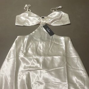 NWT lulus Need My Love Champagne Satin Cutout Dress Size M